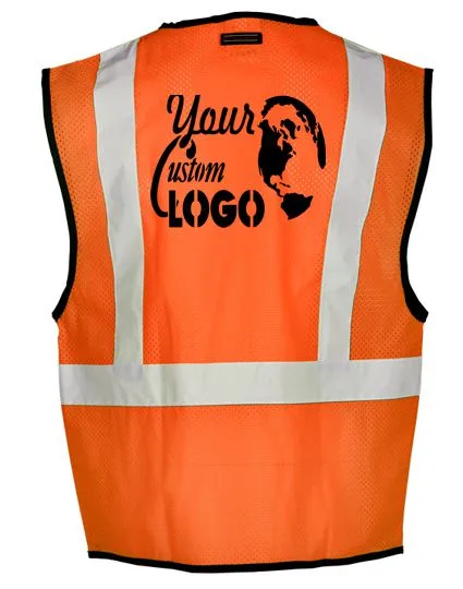Orange, Class 2, One (1) Pocket, Zipper, Mesh Vest, LARGE - X-LARGE with Full Color Graphic