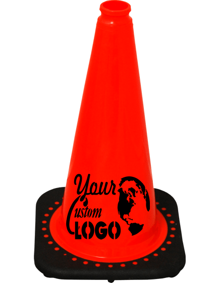 Orange 18 inch JBC Black Base Traffic Cone with Full Color Graphic