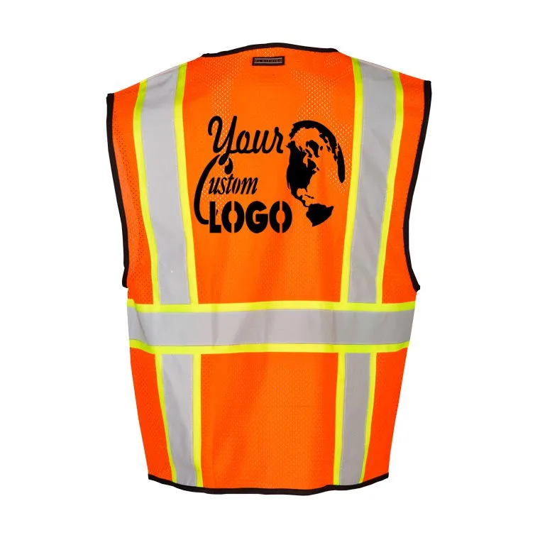L-XL, Orange, Four (4) Pocket, Contrasting Mesh Class 2 Vest with Full Color Graphic