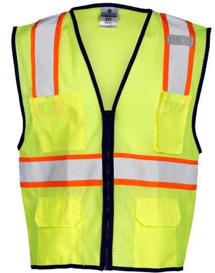 4XL-5XL, Lime, Four (4) Pocket, Contrasting Mesh Class 2 Vest