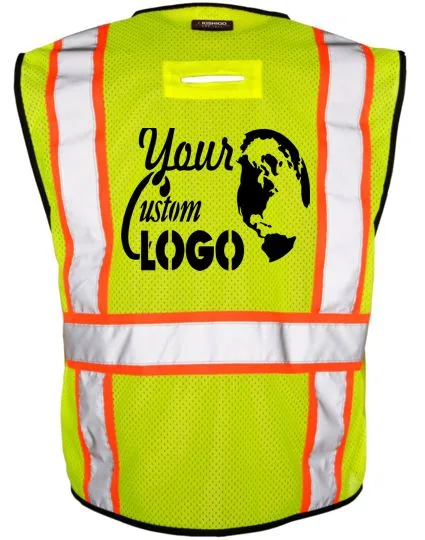 Lime, Class 2, 6 Pocket Contrast Mesh Vest, Size S-M with Full Color Graphic