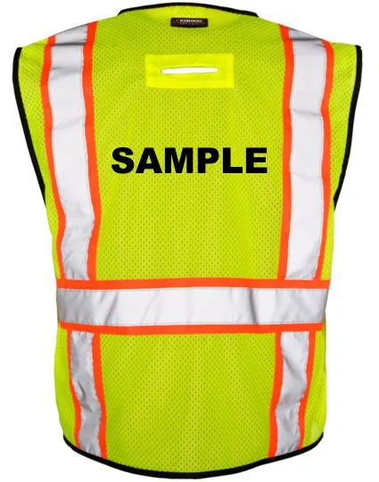 Lime, Class 2, 6 Pocket Contrast Mesh Vest, Size L-XL w/ Black Custom Lettering