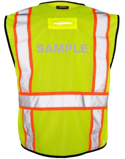 Lime, Class 2, 6 Pocket Contrast Mesh Vest, Size L-XL w/ Reflective Custom Lettering