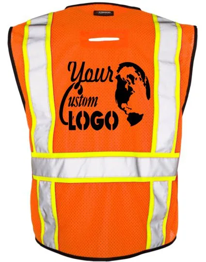 Orange, Class 2, 6 Pocket Contrast Mesh Vest, Size S-M with Single Color Graphic