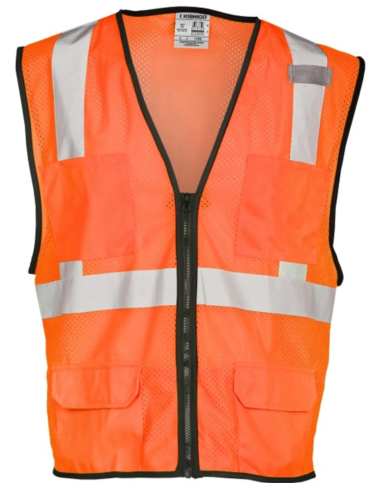 Super Economy Orange Mesh, Class 2 Vest w/6 Pockets \u0026 Zipper Front Closure, S-M w/ Single Color Graphic