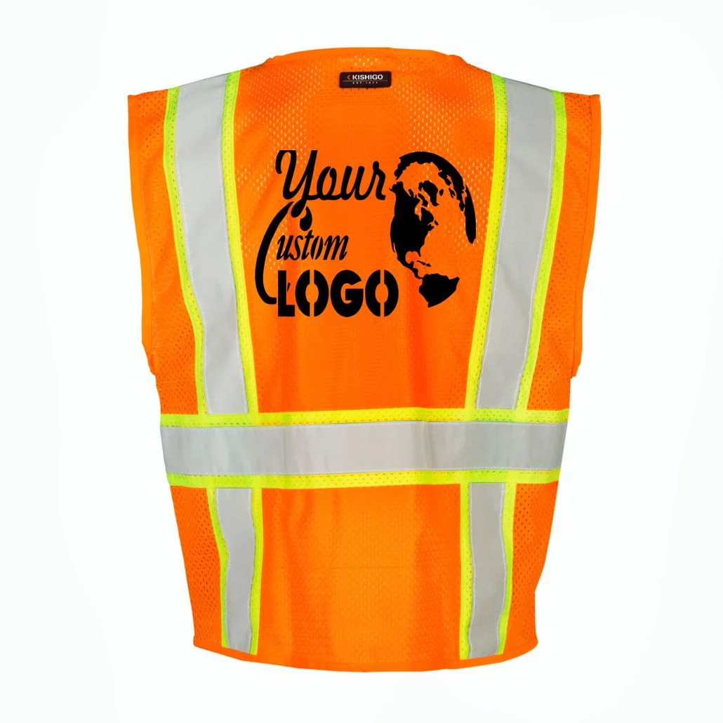 Orange, All Mesh Contrasting Class 2 Safety Vest, Small with Single Color Graphic