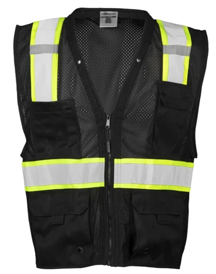 Black/Lime, Enhanced Visibility Multi Pocket Mesh Vest, L-XL