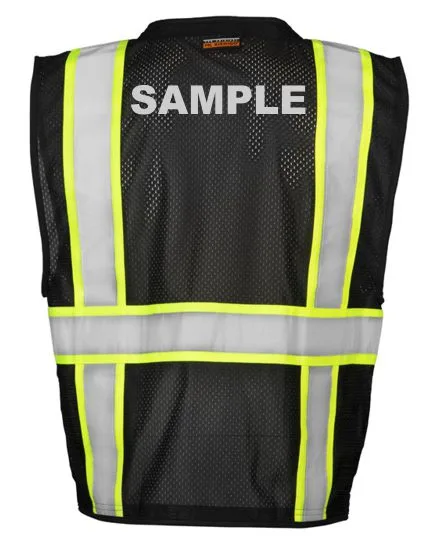 Black/Lime, Enhanced Visibility Multi Pocket Mesh Vest, S-M with Custom Reflective Text