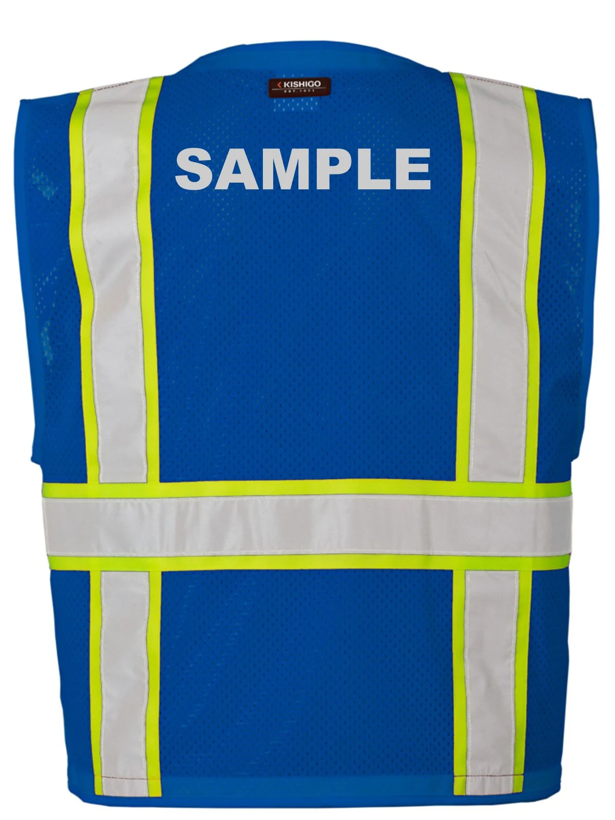 Blue/Lime, Enhanced Visibility Multi Pocket Mesh Vest, L-XL w/ Reflective Custom Lettering