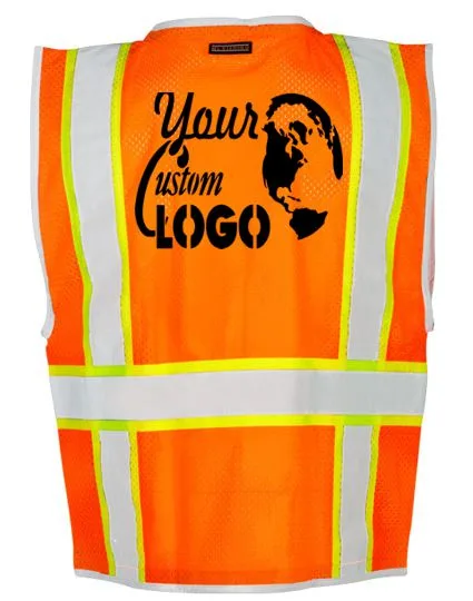 Premium BRILLIANT, Orange Mesh, Class 2 Surveyors Vest, SMALL with Full Color Graphic