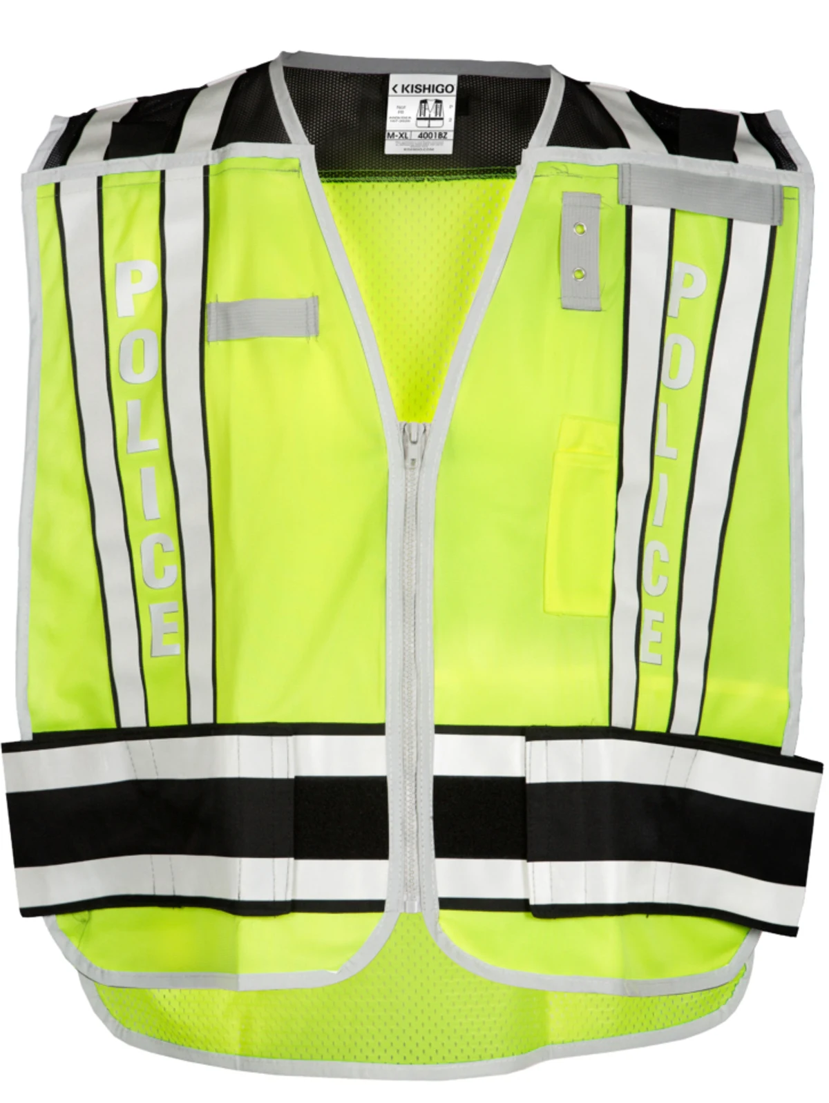 Lime \u0026 Black, 4-Point\"Breakaway\" Public Safety Vest w/Police In Reflective Letters, M-Xl