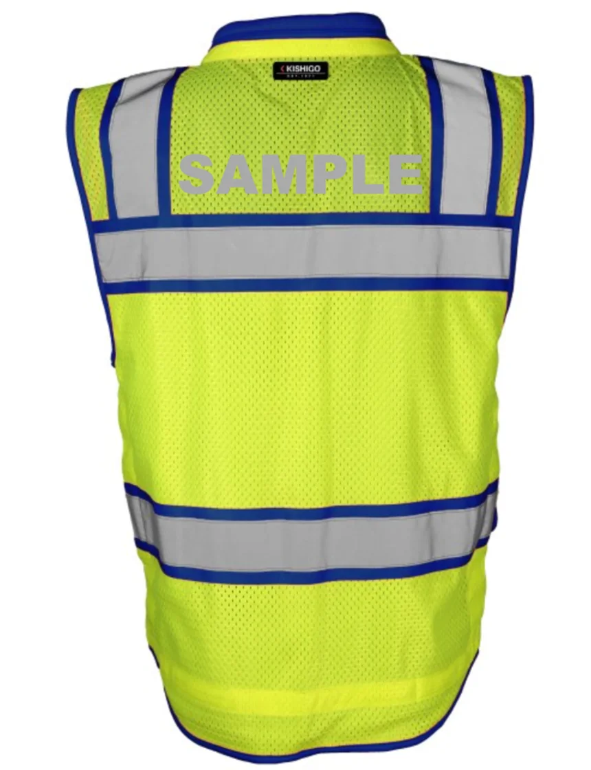 Kishigo Color Contrast High Performance Surveyors Lime \u0026 Blue, Class 2 Safety Vest, 3XL with Custom Reflective Text