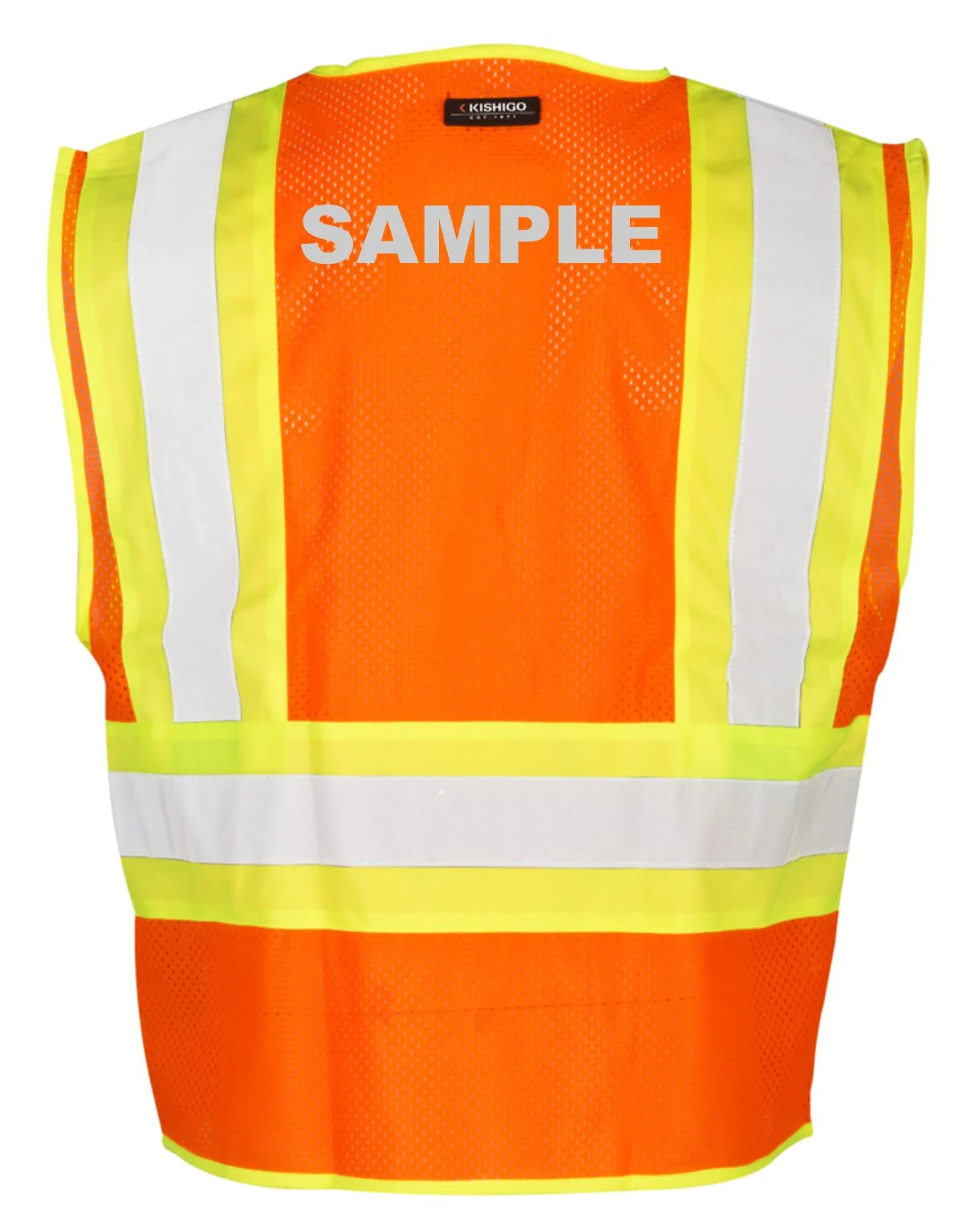 Orange, Mesh Contrasting Class 2 Safety Vest, 2XL w/Custom Reflective Lettering