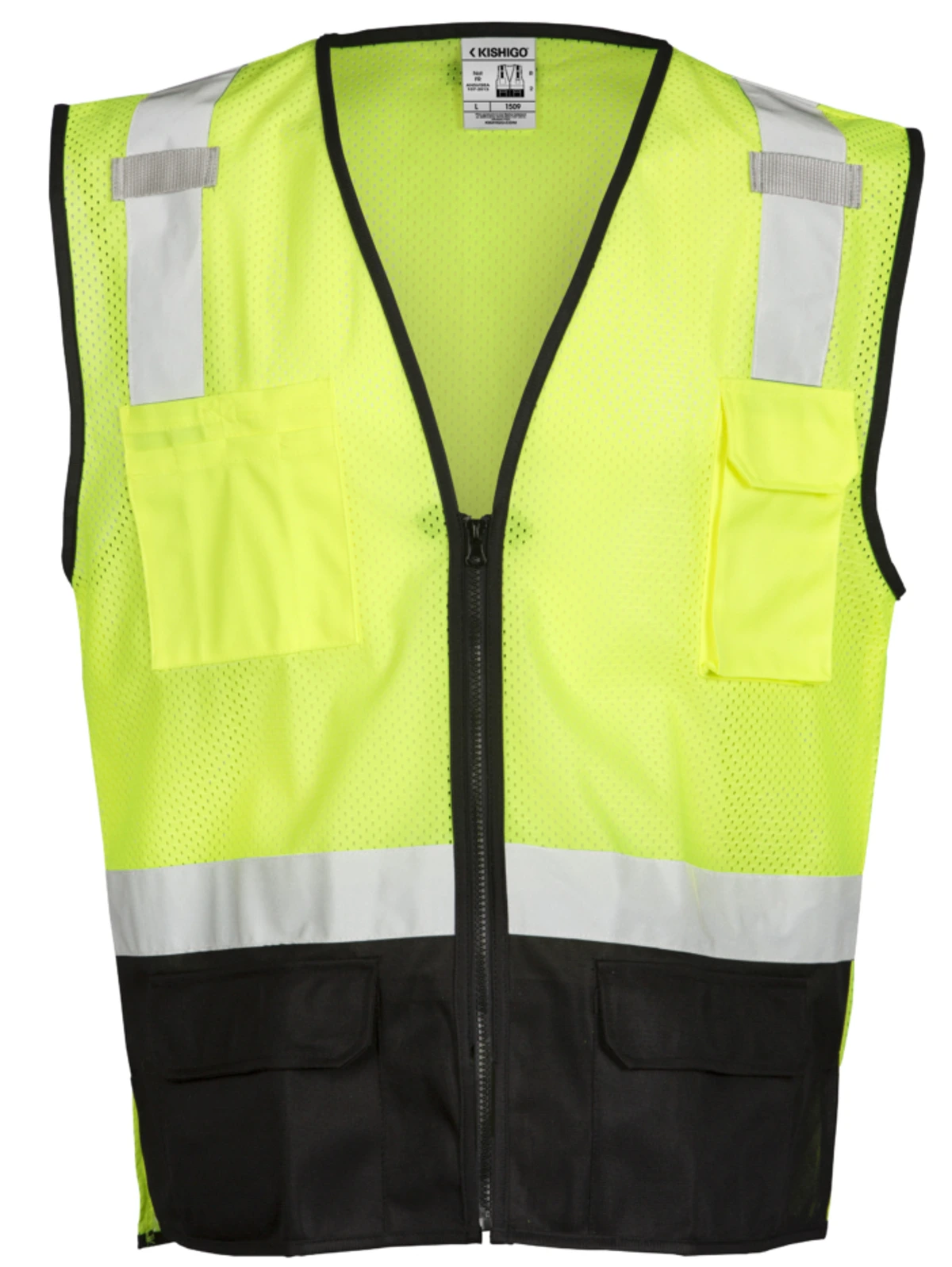 Economy, Lime Mesh, Black Bottom Class 2 Vest, S-M w/ Full Color Graphic