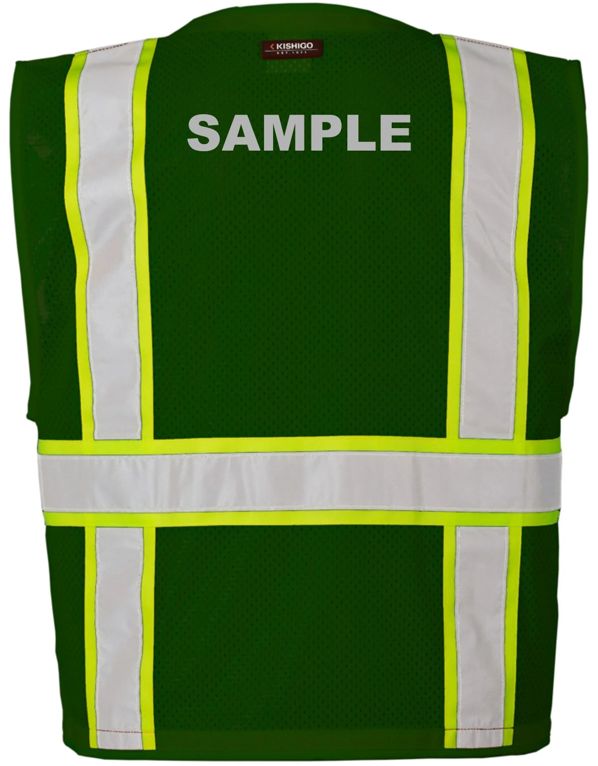 Green, Enhanced Visibility, Multi Pocket Mesh Vest, 2XL-3XL w/Custom Reflective Lettering