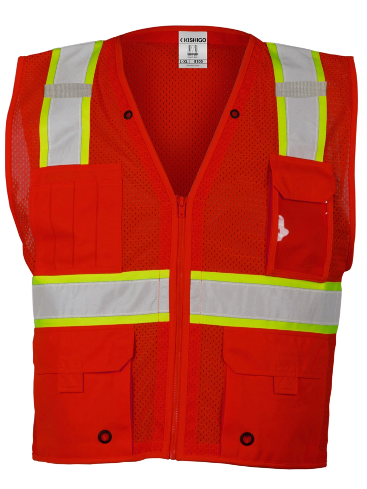 Red/Lime, Enhanced Visibility Multi Pocket Mesh Vest, 2XL-3XL with Full Color Graphic