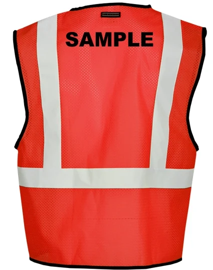 Enhanced Visibility (Non-ANSI) Red Mesh Safety Vest, Size L-XL w/Custom Black Lettering