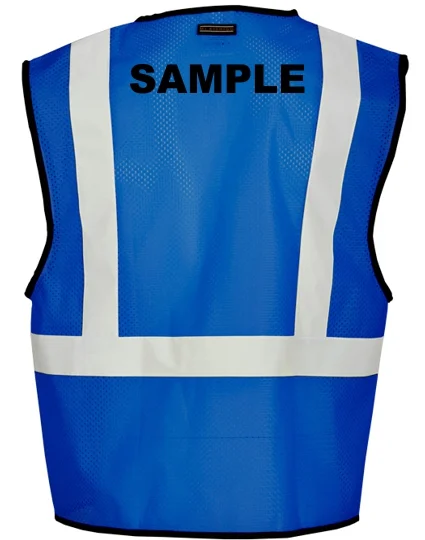 Enhanced Visibility (Non-ANSI) Royal Blue Mesh Safety Vest, Size 4X-5X w/Custom Black Lettering