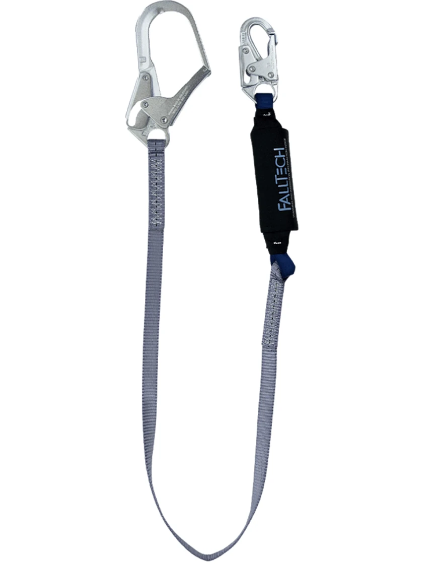 Falltech 6\u0027 Viewpack Energy Absorbing Lanyard, Single-Leg w/ Steel Connectors
