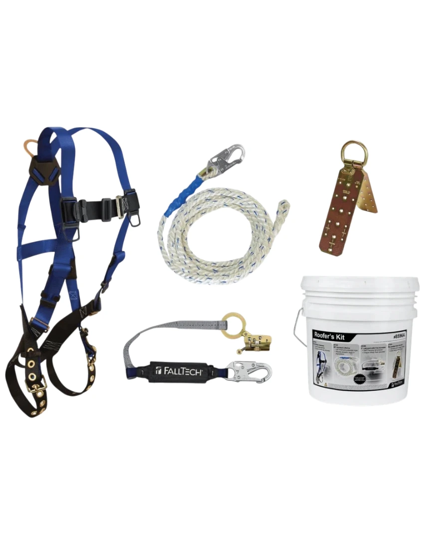 FallTech Roofer\u0027s Kit with Hinged Reusable Anchor and Trailing Anti-panic Rope Adjuster
