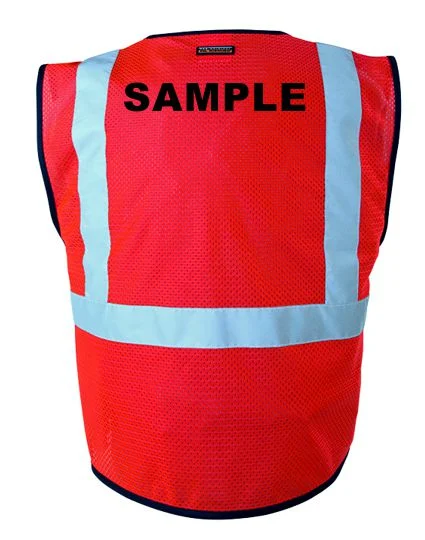 Fluorescent Red,Class 2,One (1) Pocket, Zipper,Mesh Vest,Adj LARGE- X-LARGE w/Custom Black Lettering