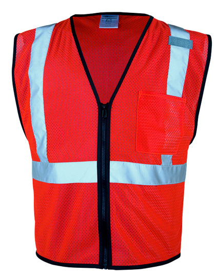 Fluorescent Red,Class 2,One (1) Pocket, Zipper,Mesh Vest, SMALL-MEDIUM