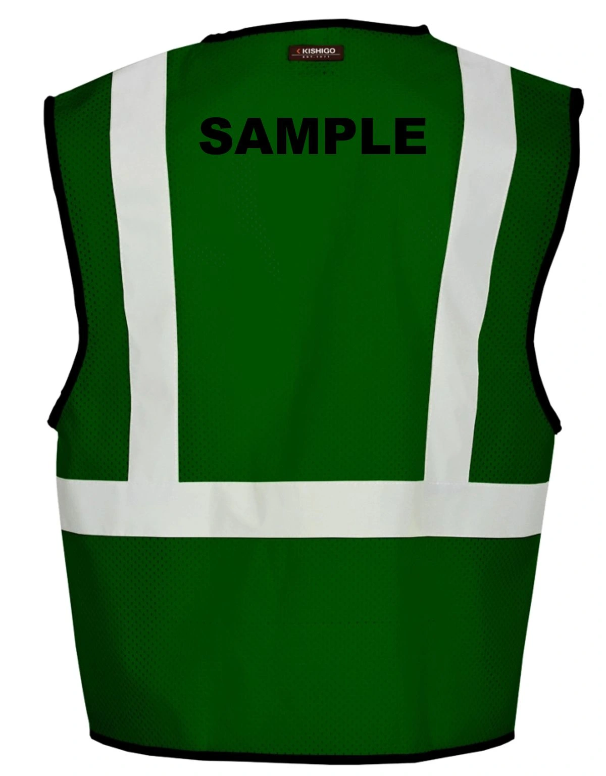 Green, Enhanced Visibility, Single Pocket Mesh Vest, L-XL w/Custom Black Lettering