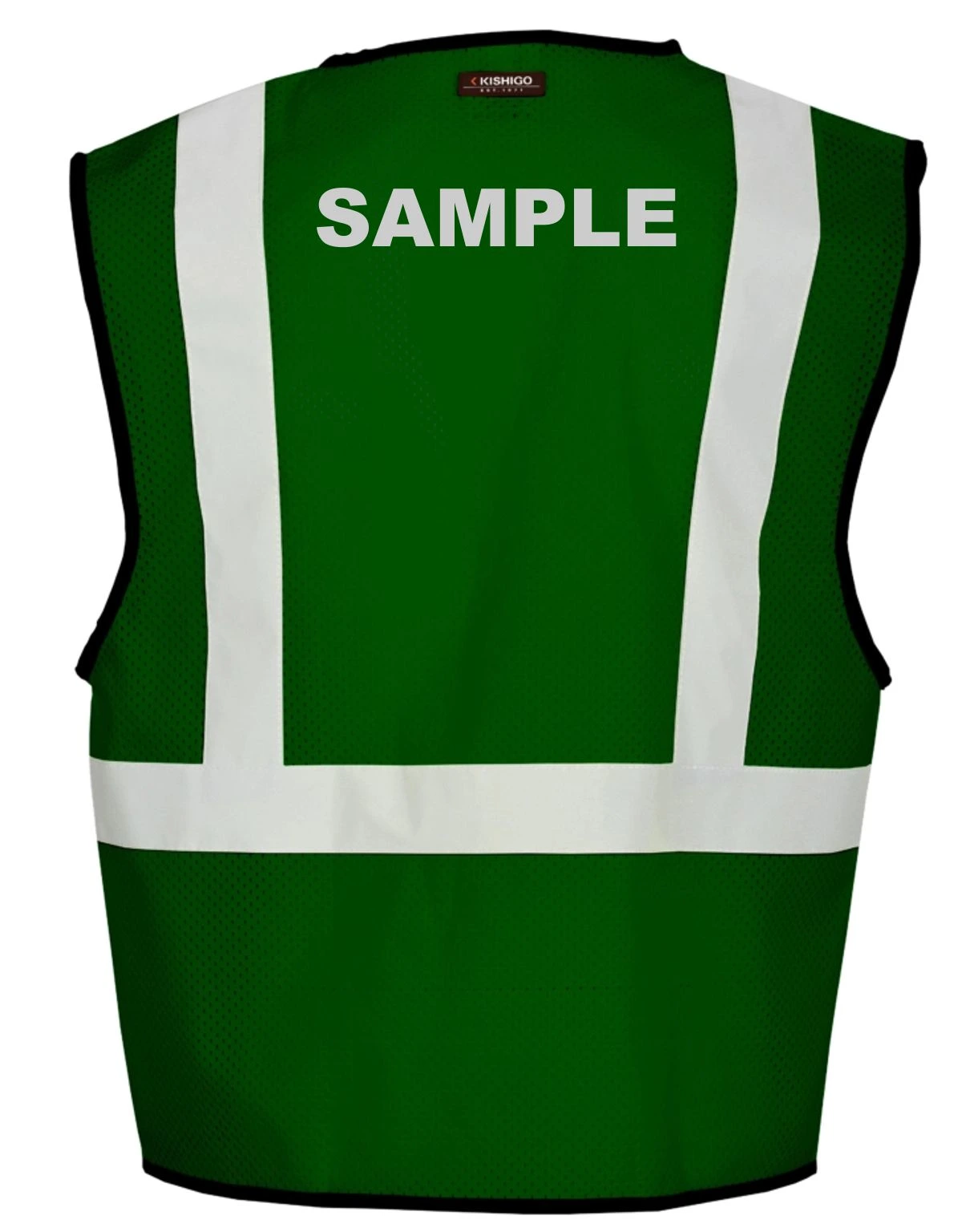 Green, Enhanced Visibility, Single Pocket Mesh Vest, L-XL w/Custom Reflective Lettering