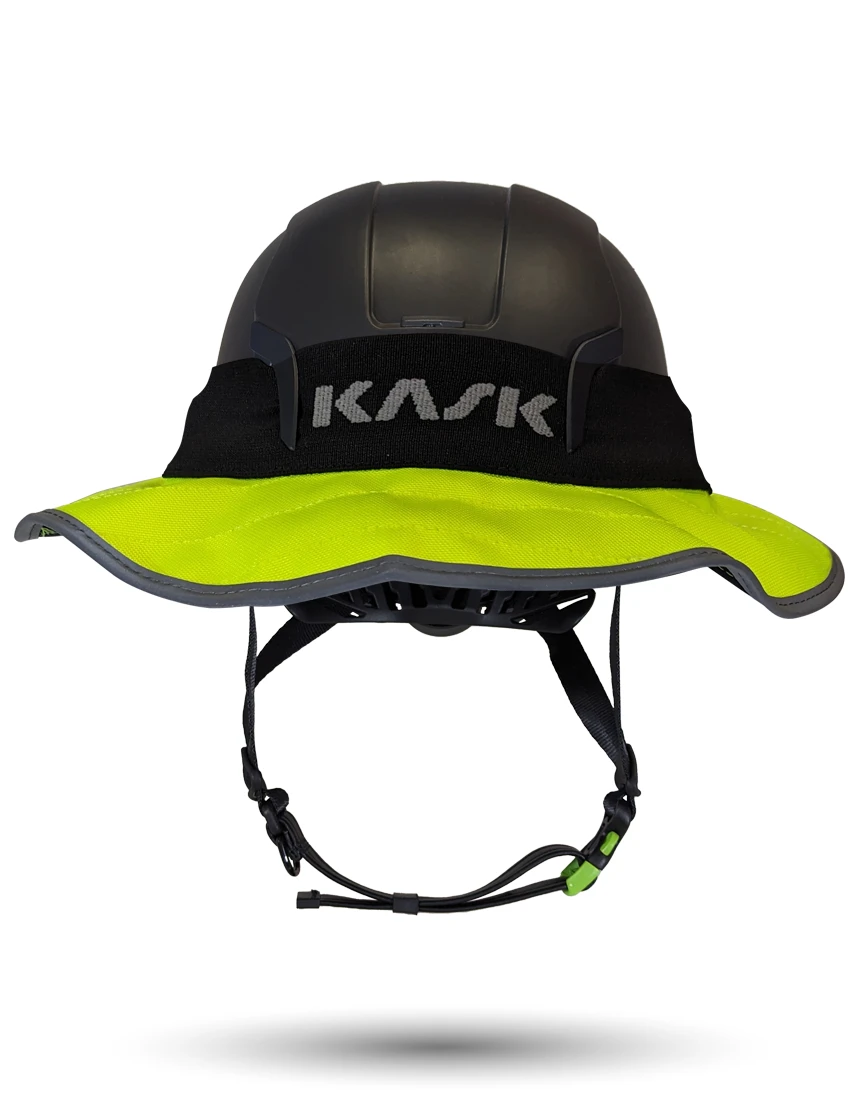 Black KASK Zenith X2 ANSI Safety Helmet with 360-degree Sun Shield (Yellow Fluorescent)