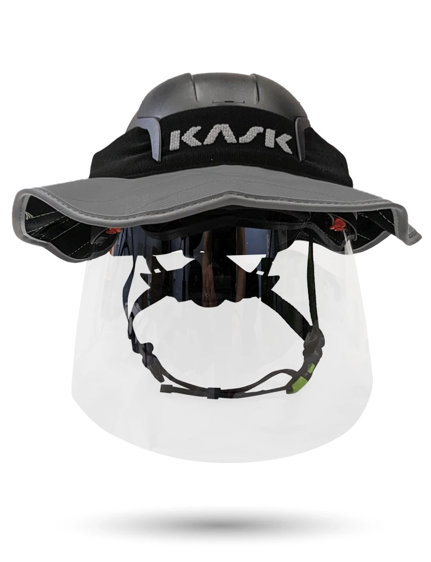 Black KASK Zenith X2 ANSI Safety Helmet with Full-Face Shield \u0026 Brim Kit (Clear) \u0026 360-degree Sun Shield (Anthracite Gray)
