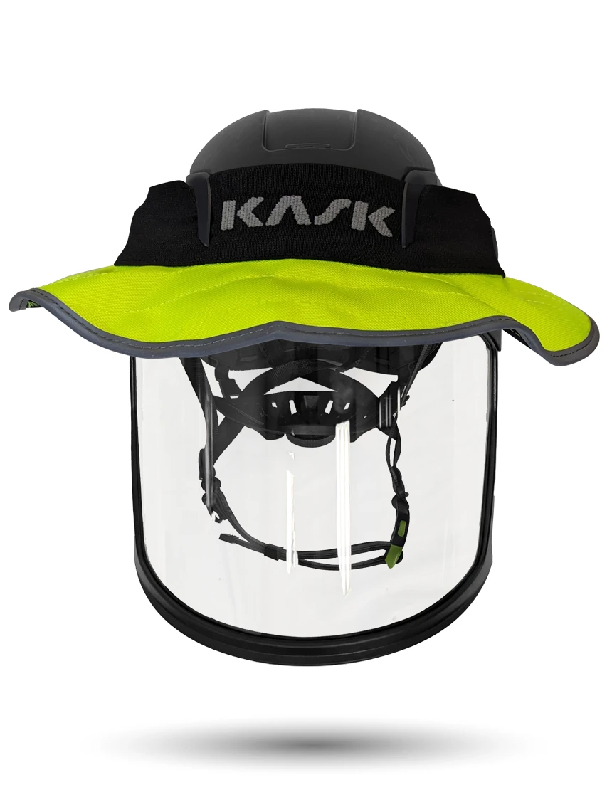 Black Kask Zenith X2 ANSI Class E Safety Helmet w/ Full-Face Visor Kit (Clear) \u0026 360-Degree Sun Shield (Yellow Fluorescent)