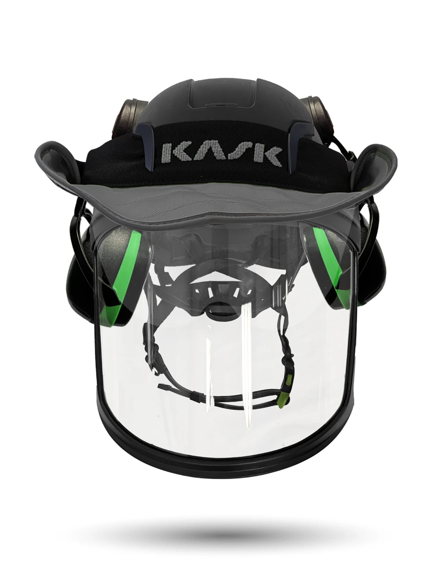 Black KASK Zenith X2 ANSI Safety Helmet with Full-Face Visor Kit (Clear) \u0026 Orange Ear Muffs (High Noise Reduction - 29-31 dB) \u0026 360-degree Sun Shield (Anthracite Gray)