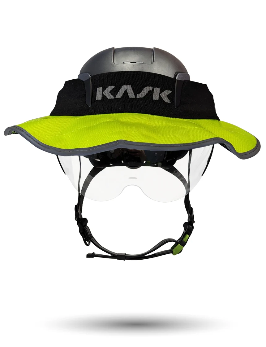 Black KASK Zenith X2 ANSI Safety Helmet with Half-Face Visor Kit (Clear) \u0026 360-degree Sun Shield (Yellow Fluorescent)