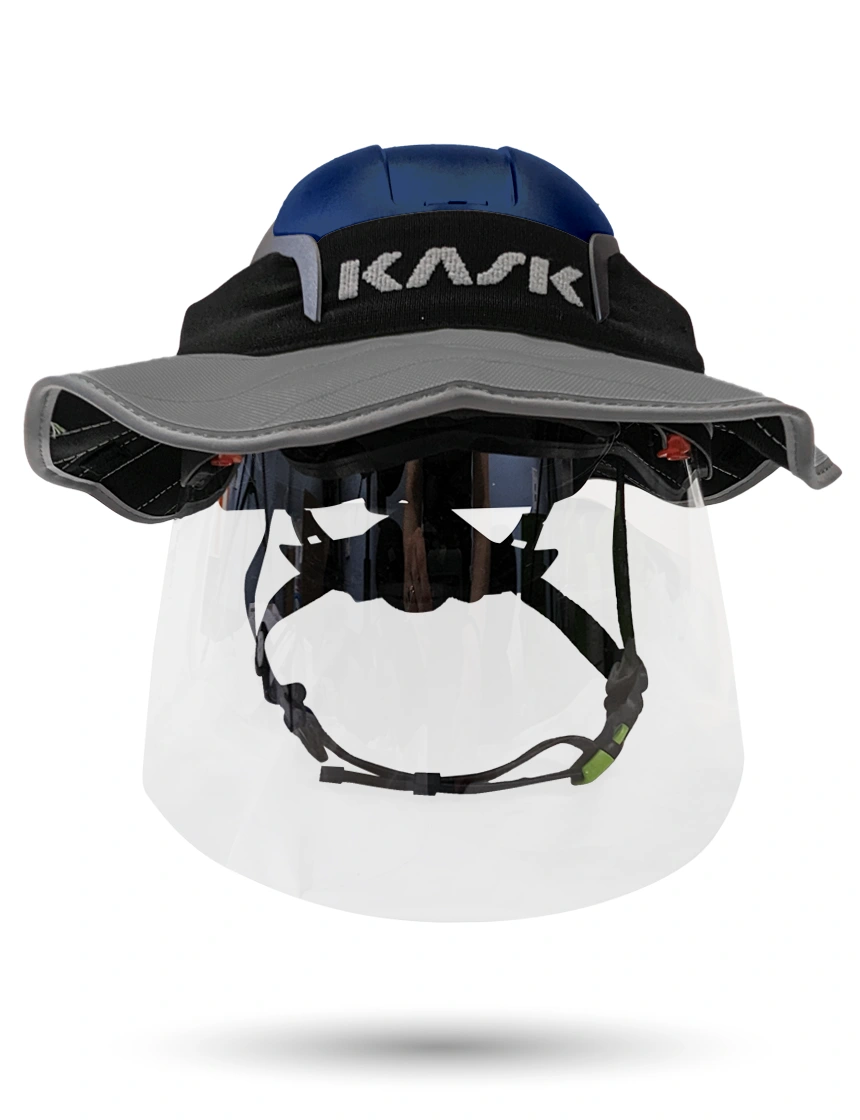 Blue Kask Zenith X2 ANSI Safety Helmet with Full-Face Shield \u0026 Brim Kit (Clear) \u0026 360-degree Sun Shield (Anthracite Gray)