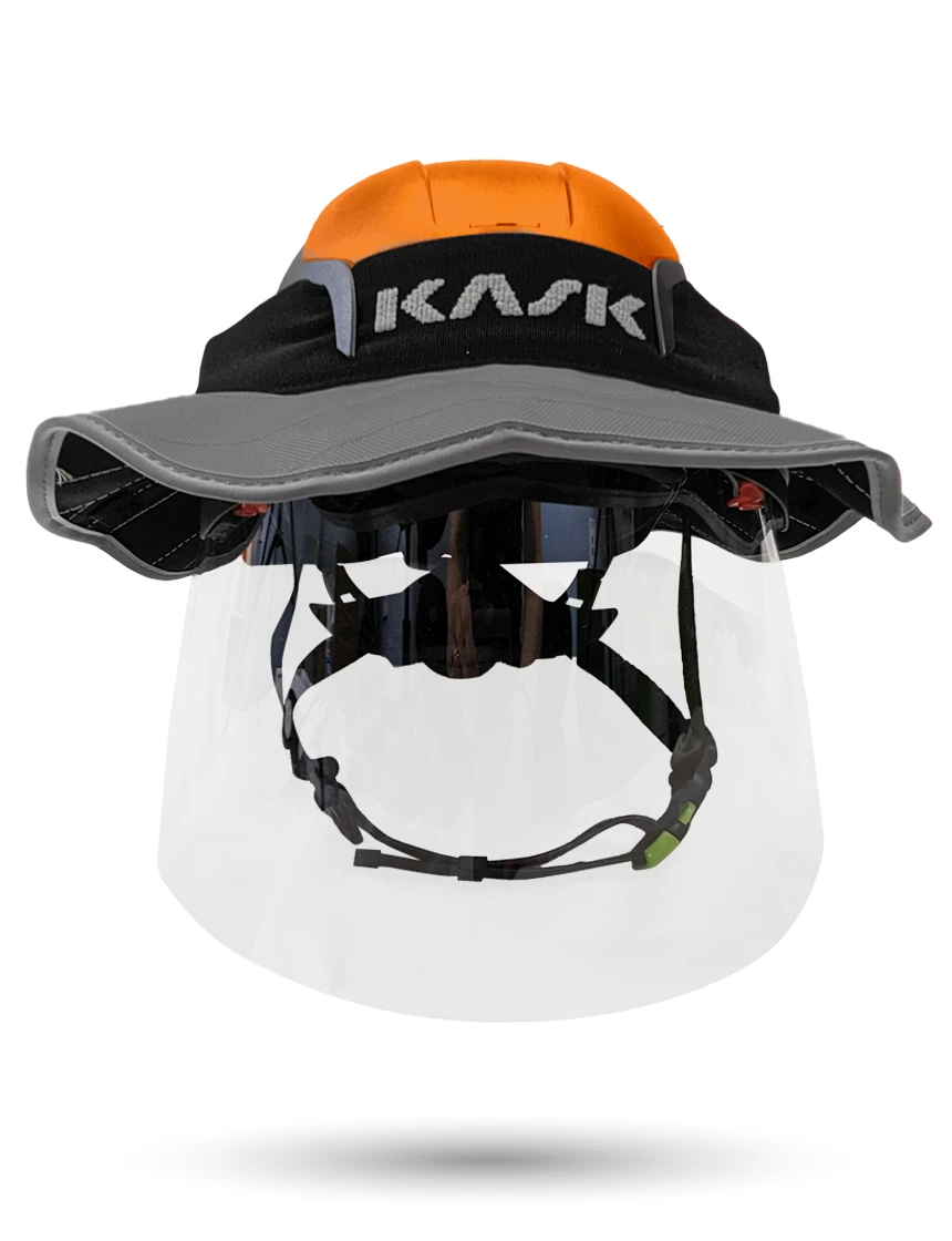 Orange KASK Zenith X2 ANSI Safety Helmet with Full-Face Shield \u0026 Brim Kit (Clear) \u0026 360-degree Sun Shield (Anthracite Gray)