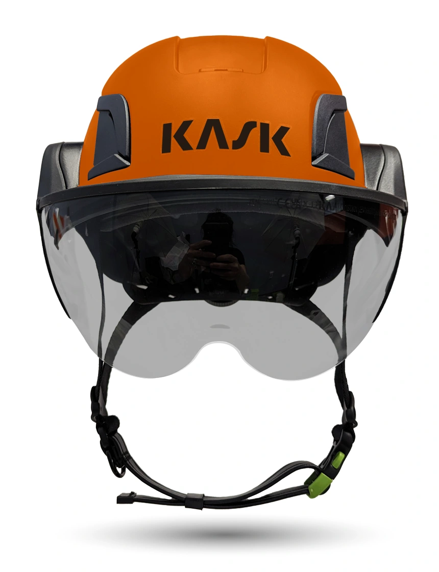 Orange KASK Zenith X2 ANSI Safety Helmet with Half Face Visor Kit (Silver Mirror)