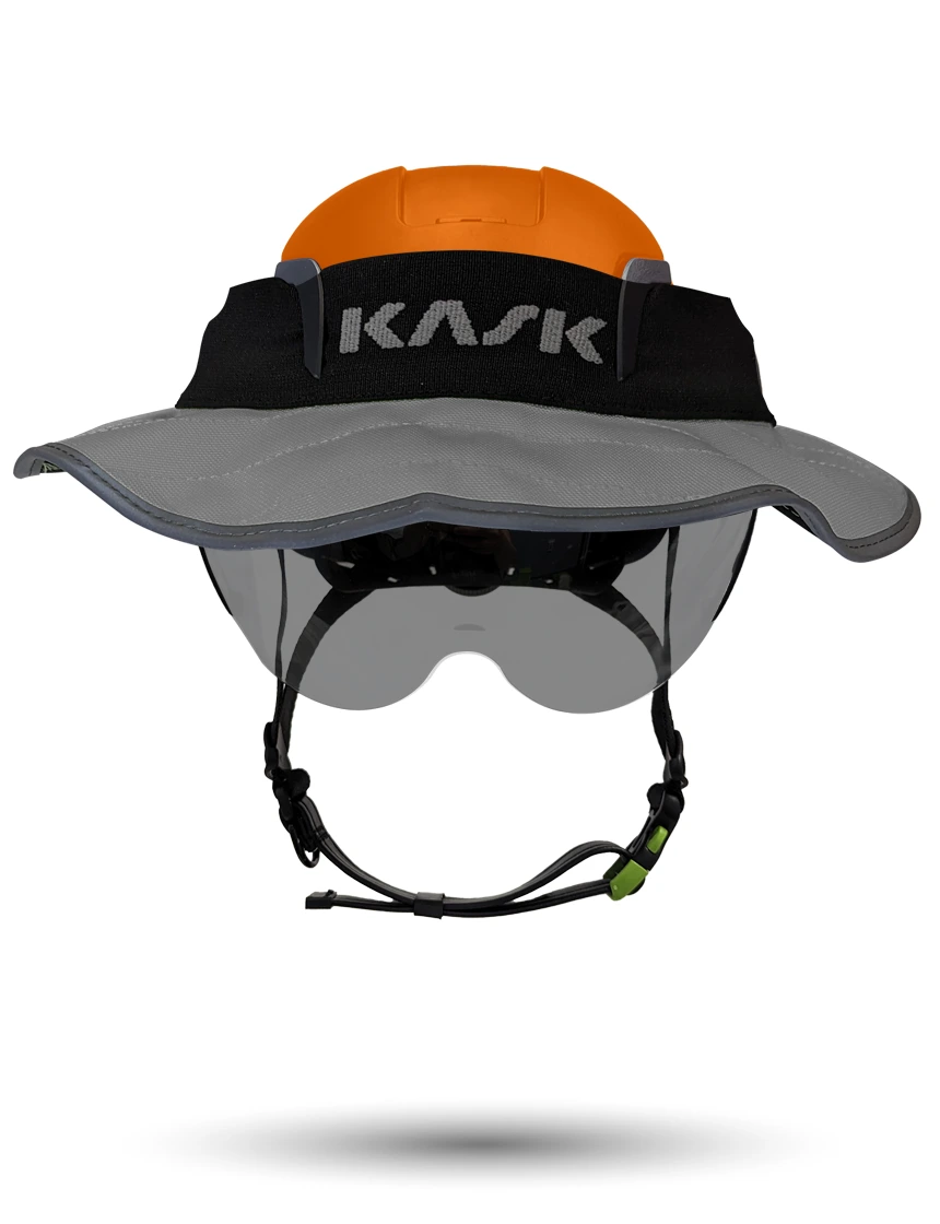 Orange KASK Zenith X2 ANSI Safety Helmet with Half-Face Visor Kit (Smoke) \u0026 360-degree Sun Shield (Anthracite Gray)