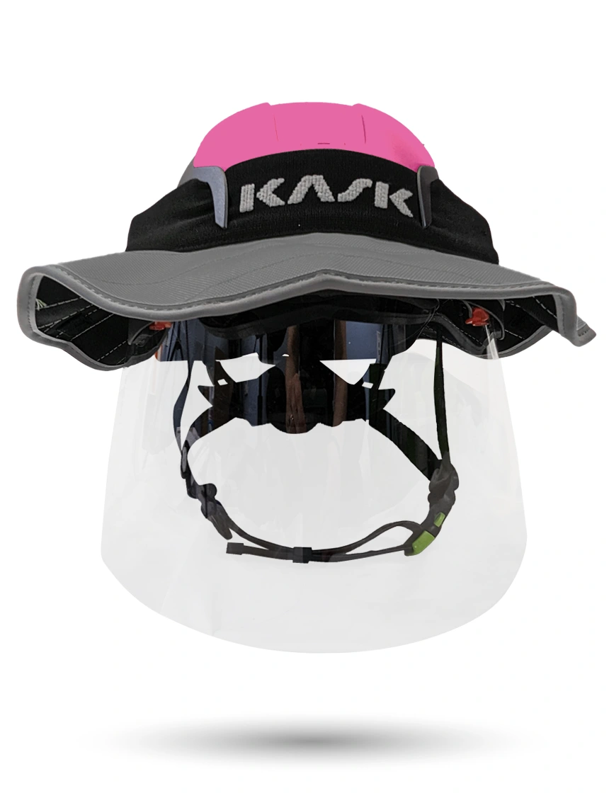 Pink KASK Zenith X2 ANSI Safety Helmet with Full-Face Shield \u0026 Brim Kit (Clear) \u0026 360-degree Sun Shield (Anthracite Gray)