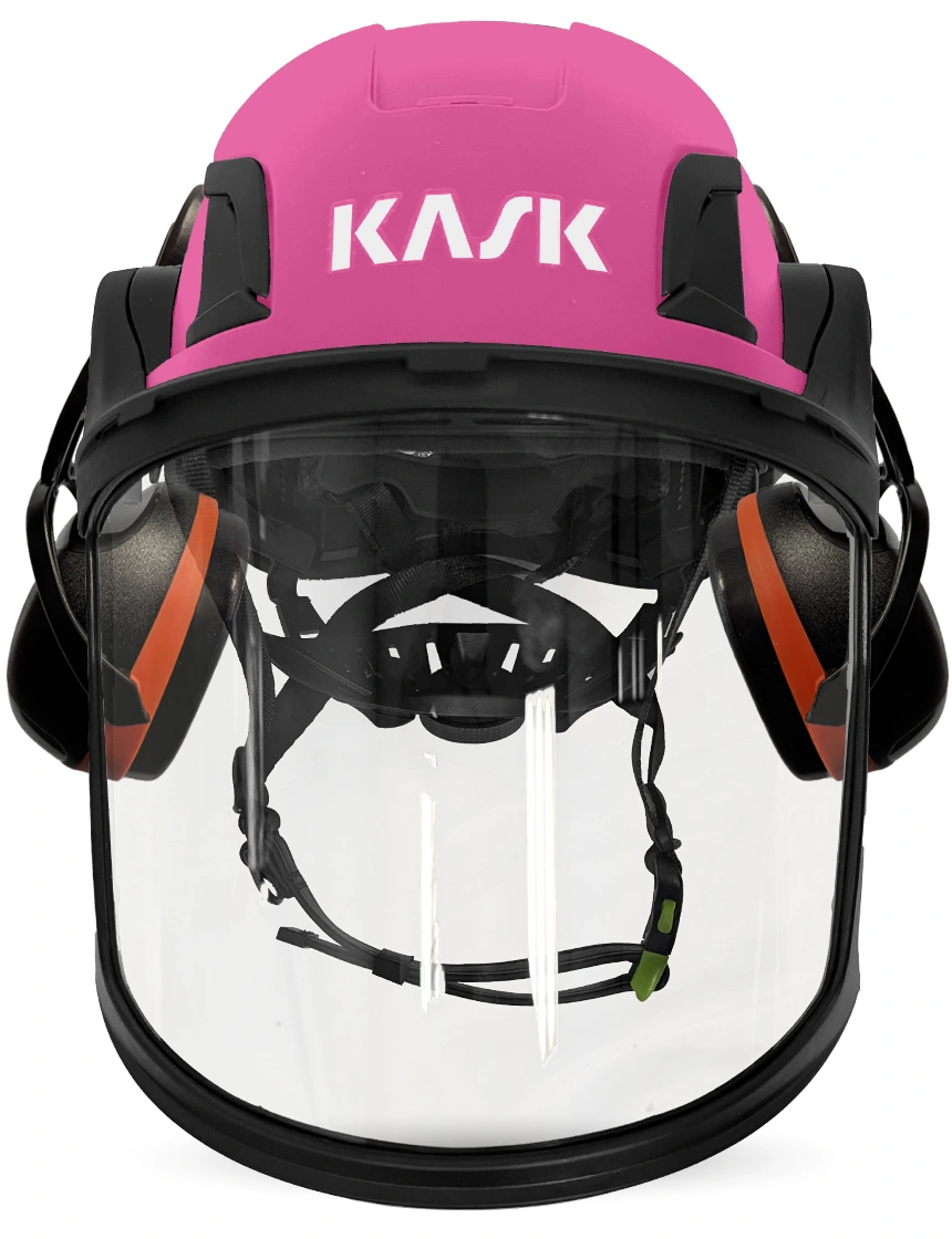Pink KASK Zenith X2 ANSI Safety Helmet with Full-Face Visor Kit (Clear) \u0026 Orange Ear Muffs (High Noise Reduction - 29-31 dB)