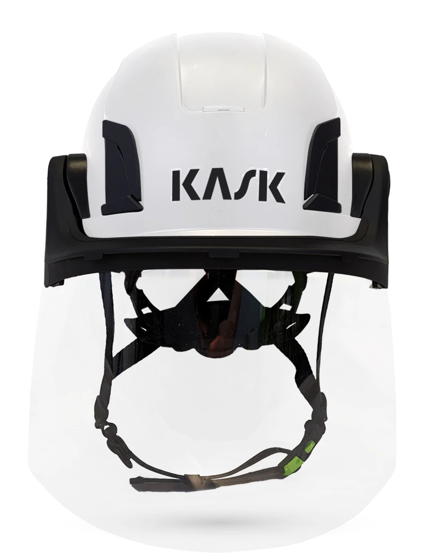 White KASK Zenith X2 ANSI Safety Helmet with Full Face Shield \u0026 Brim Kit (Clear)