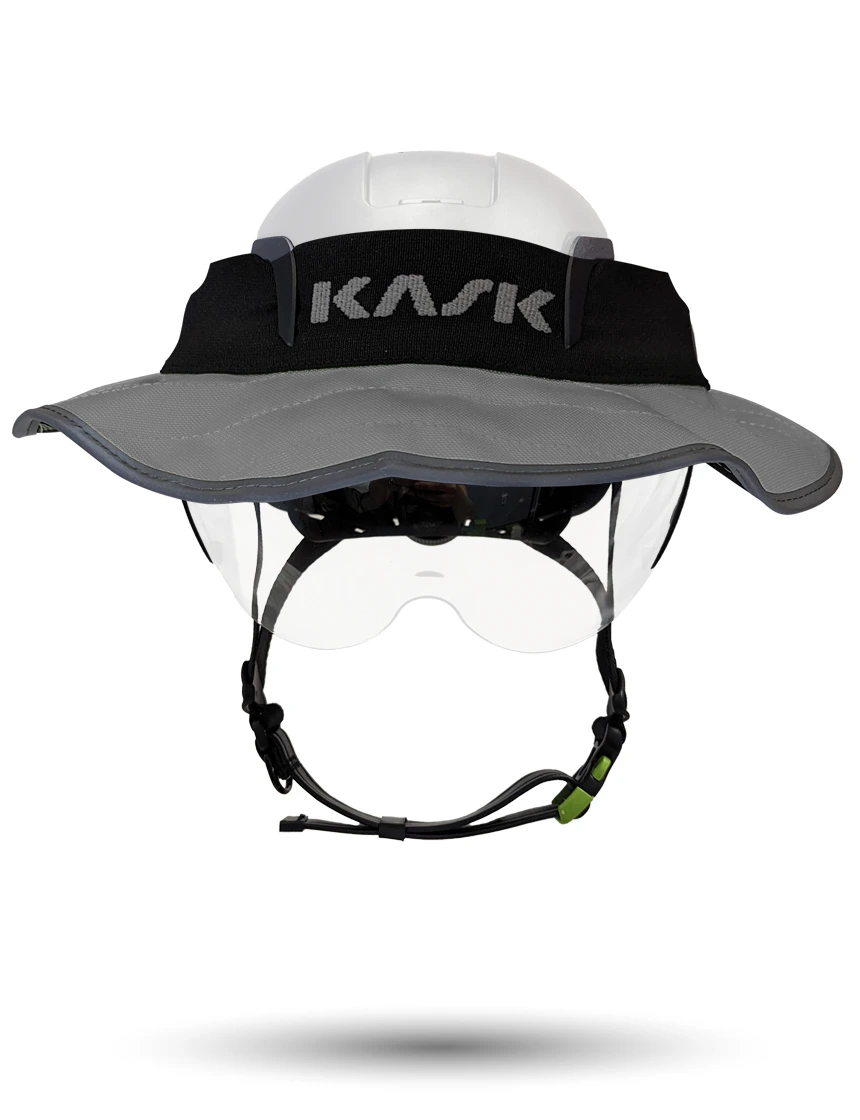 White KASK Zenith X2 ANSI Safety Helmet with Half-Face Visor Kit (Clear) \u0026 360-degree Sun Shield (Anthracite Gray)