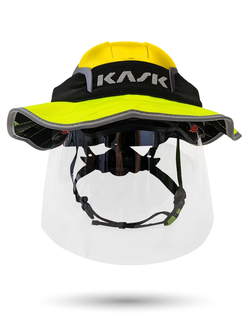 Yellow Kask Zenith X2 ANSI Safety Helmet with Full-Face Shield \u0026 Brim Kit (Clear) \u0026 360-degree Sun Shield (Yellow Fluorescent)