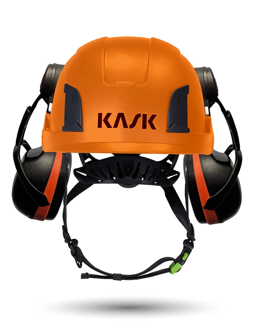 Orange Kask Zenith X2 ANSI Class E Safety Helmet w/ Orange Ear Muffs (High Noise Reduction - 29-31 Db)