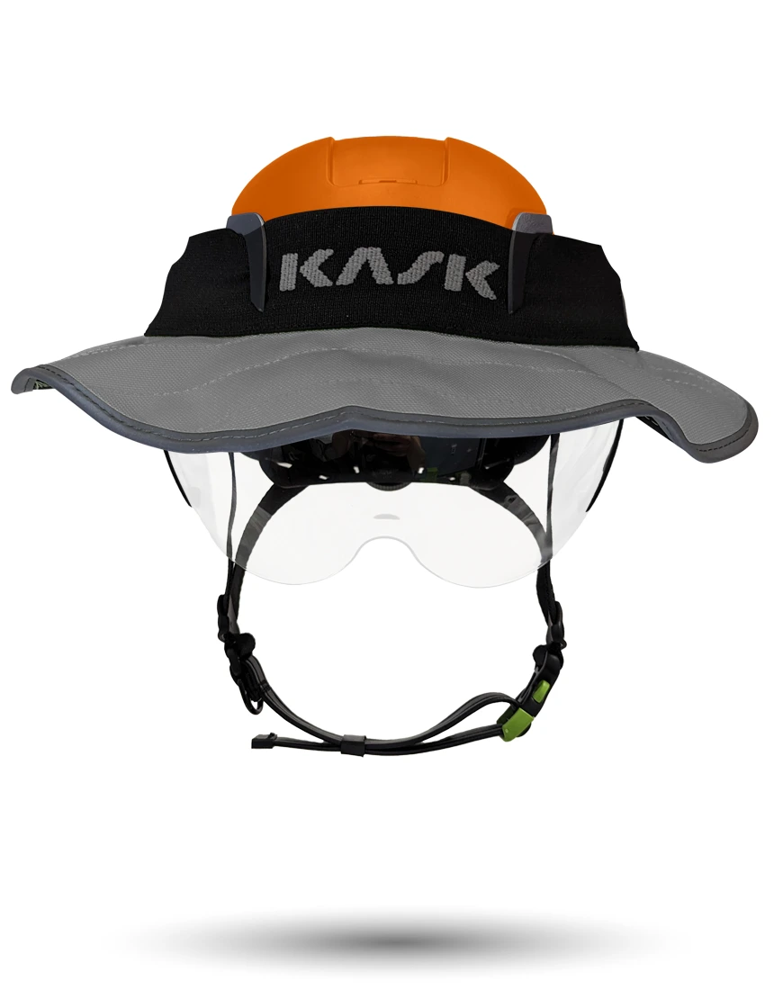 Orange Kask Zenith X2 ANSI Class E Safety Helmet w/ Half-Face Visor Kit (Clear) \u0026 360-Degree Sun Shield (Anthracite Gray)