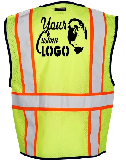 L-XL, Lime, Four (4) Pocket, Contrasting Mesh Class 2 Vest w/ Custom Logo