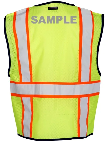 L-XL, Lime, Four (4) Pocket, Contrasting Mesh Class 2 Vest w/ Reflective Custom Lettering
