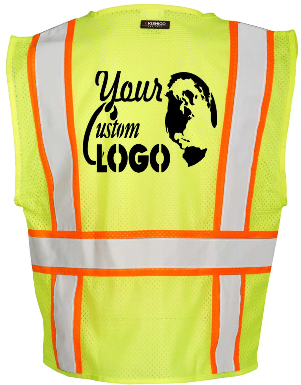 Lime, All Mesh Contrasting Class 2 Safety Vest, Medium w/ Single Color Graphic