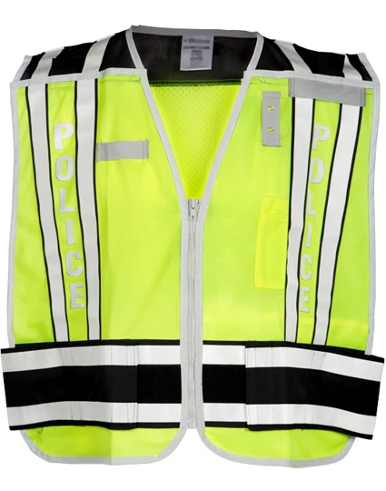 Lime \u0026 Black, 4-Point \"Breakaway\" Public Safety Vest w/POLICE in reflective letters, 2XL-4XL