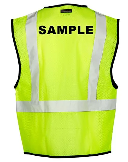 Lime, Class 2, One (1) Pocket, Zipper, Mesh Vest, LARGE X-LARGE w/Custom Black Lettering