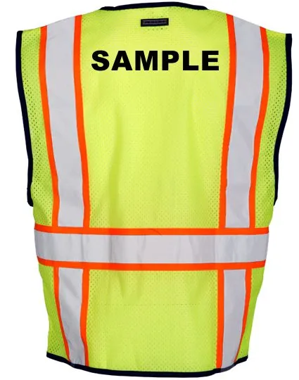 Lime, Class 2, Single Pocket, Contrasting Mesh Vest, Size: 4XL-5XL w/ Black Custom Lettering